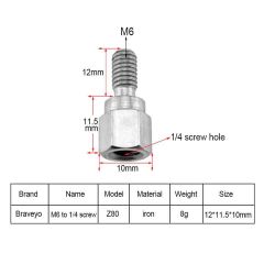 Adapter Screw 12mm Male M6 to 1/4 inch Female