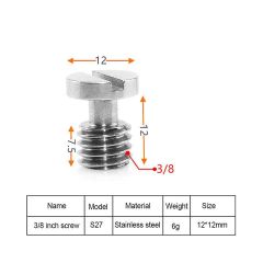Camera Adapter Screw 3/8 inch male with Screwdriver Slot