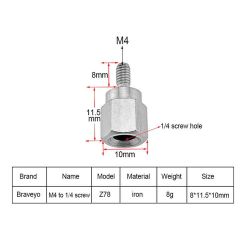 Adapter Screw 8mm Male M4 to 1/4 inch Female