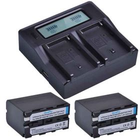 Dual LCD Charger for Sony NP F970 F960 + 2 x Batteries